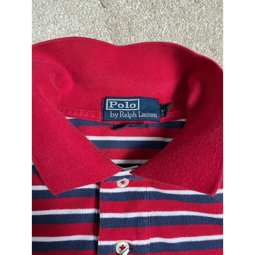 Polo Ralph‎ Lauren Men's Sz L Polo Shirt Yellow Blue Striped Short Sleeve Read